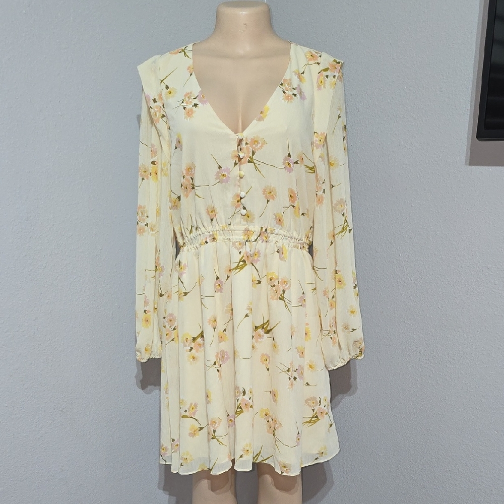 Madewell Cream Floral Long Sleeve Dress Size L
